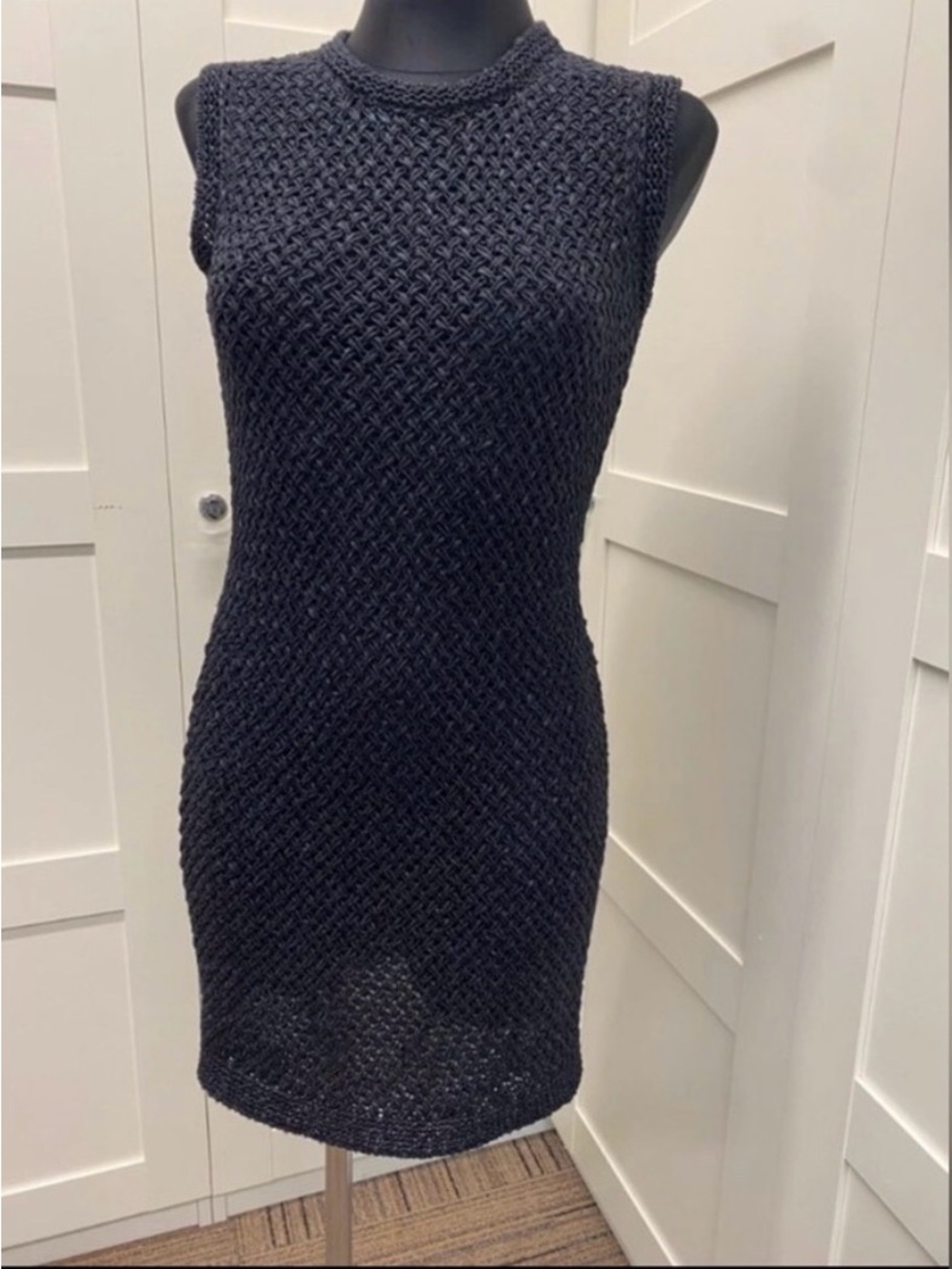 CHANEL Black Textured Sleeveless Knit Dress